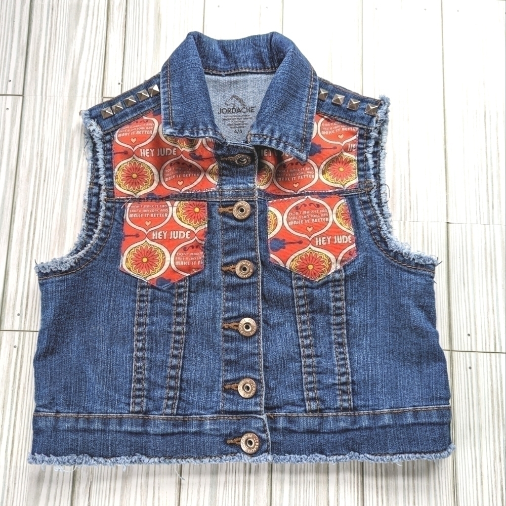Beatles Hey Jude Custom Made Studded Patchwork Denim Blue Jean Vest Size 4T NWT